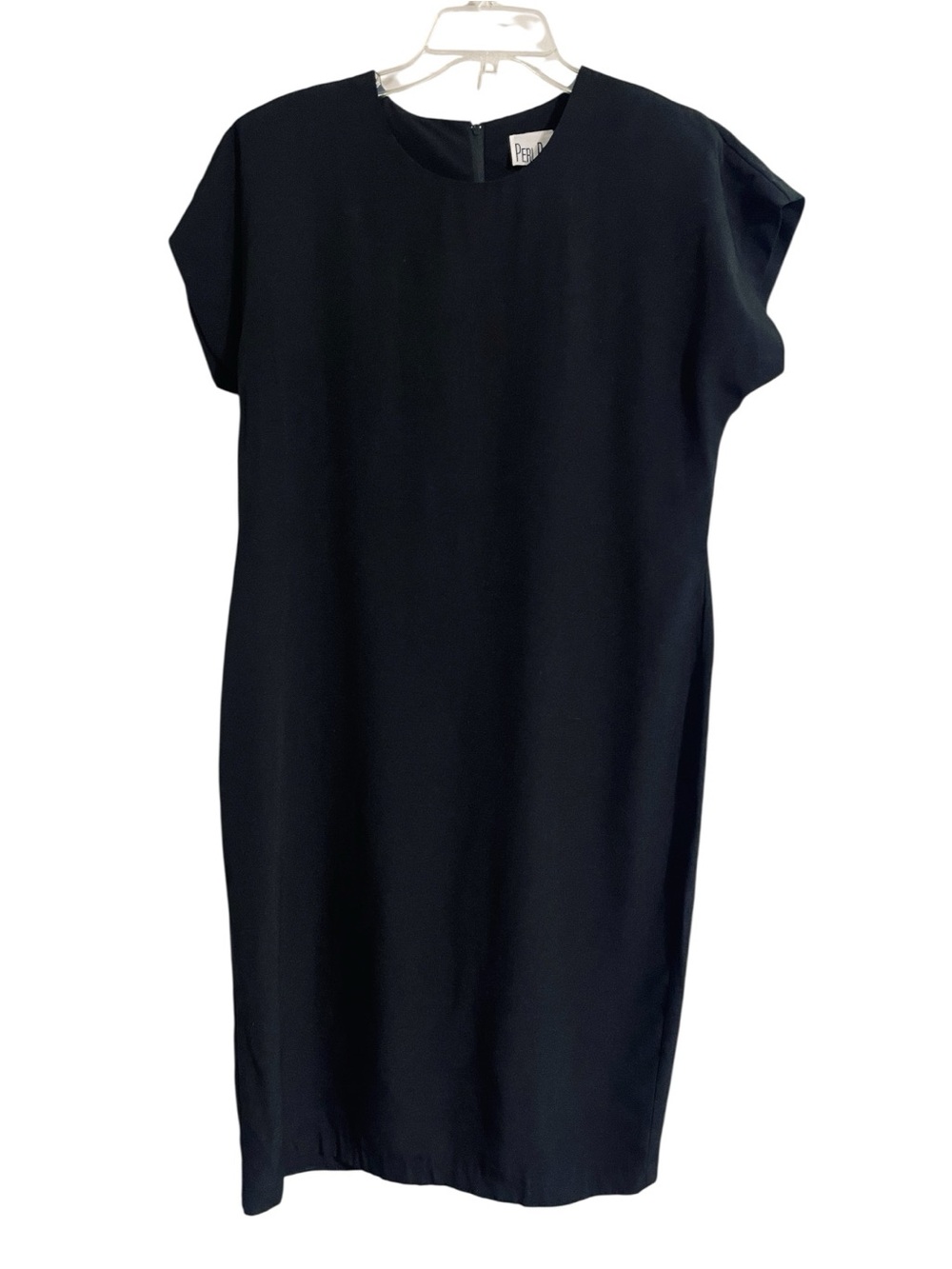 Vintage Black Shift Midi Dress 14P Boxy Lagenlook Minimalist Career Office Work